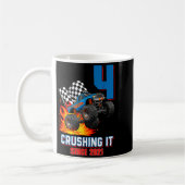 Mug 4th Birthday Monster Truck 4 Year Old Boy Born 202 (Gauche)