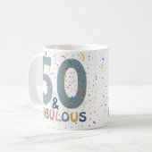 Mug 50 ans et Fabuleux Anniversaire Bleu Typographie M (Devant gauche)