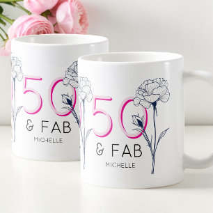Mug 50 ans et fabuleux Fleurs roses Fête d'anniversair