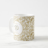 Mug 50 ans et fabuleux motif floral décoratif or (Devant gauche)
