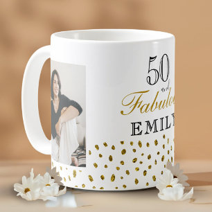 Mug 50 ans et Fabuleux Paillettes Dorées Photo 50e Ann