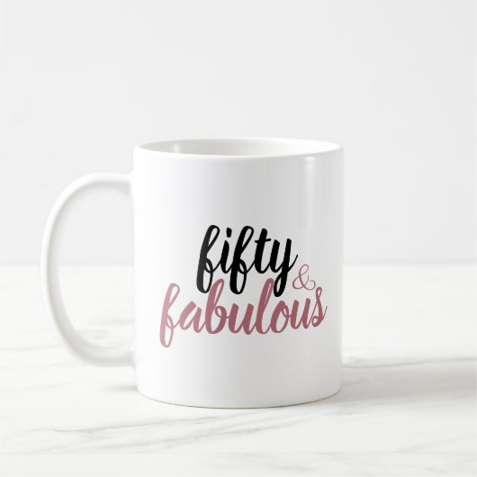Mug 50 ans et Fabuleux Rose Pâle Anniversaire (Gauche)