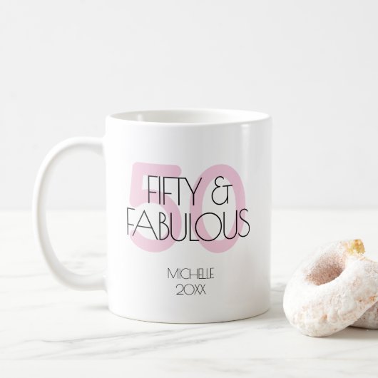 Mug 50 et fabuleuse fête d'anniversaire Modern Pink 50 (Avec donut)