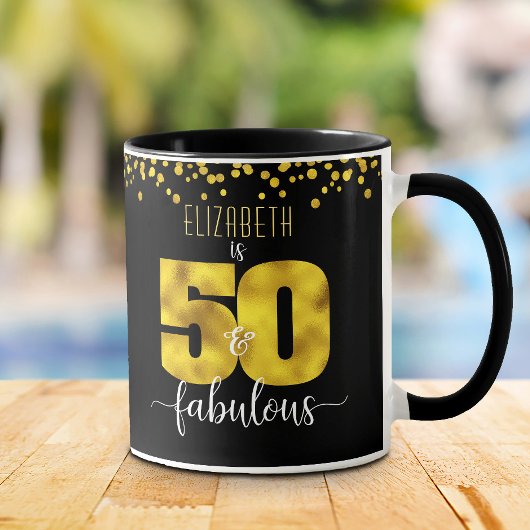 Mug 50 et fabuleux anniversaire feuille d'or points no