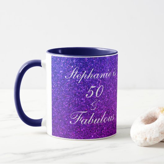 Mug 50 Et Fabuleux Anniversaire Rose Blanc Violet Part (Avec donut)