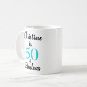 Mug 50 et fabuleux anniversaire Turquoise Blanc noir (Devant gauche)