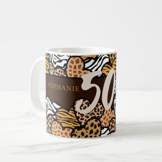 Mug 50 et fabuleux Coeurs Posters de animaux Brown et (Devant gauche)