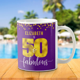 Mug 50 et fabuleux dots de feuille d'or violet d'anniv