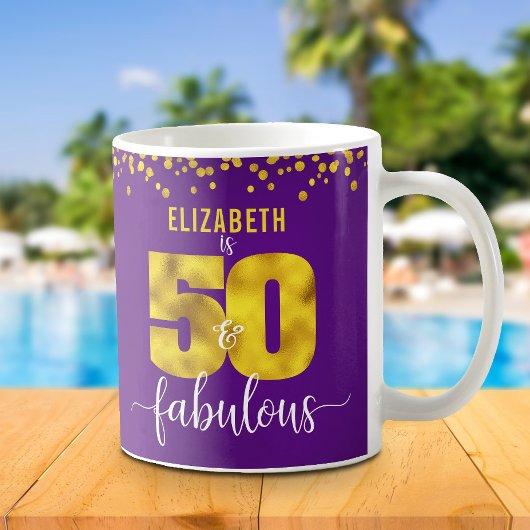 Mug 50 et fabuleux dots de feuille d'or violet d'anniv