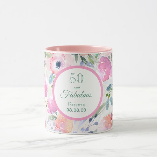 Mug 50 et fabuleux floraux roses nom élégant (Centre)