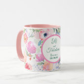 Mug 50 et fabuleux floraux roses nom élégant (Devant gauche)