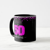 Mug 50 et fabuleux noir bouillant rose points annivers (Devant gauche)