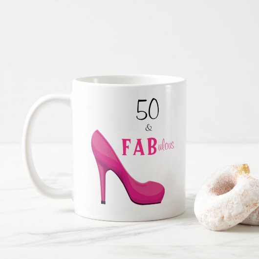 Mug 50 et fabuleux rose et noir 50e anniversaire (Avec donut)