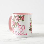 Mug 50 et fabuleux rose floral | Cadeau 50e anniversai (Devant gauche)