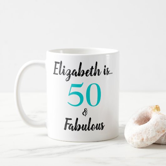 Mug 50 et Fabuleux Turquoise Black Anniversaire (Avec donut)