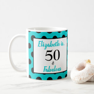 Mug 50 et Fabuleux turquoise bleu Polka point