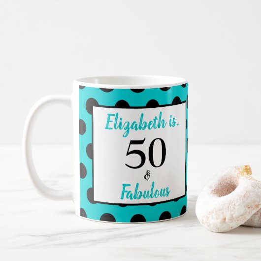 Mug 50 et Fabuleux turquoise bleu Polka point (Avec donut)