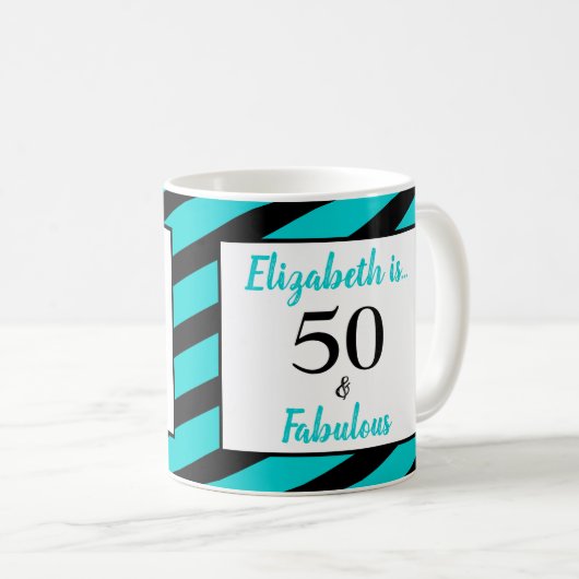 Mug 50 et fabuleux turquoise noir bande (Devant droit)