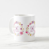 Mug 50 et Fabulous Aquarelle Floral Anniversaire (Devant gauche)