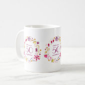 Mug 50 et Fabulous Aquarelle Nom floral Anniversaire (Devant gauche)