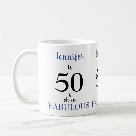 Mug 50 et Fabulous Blue and Black Name (Gauche)