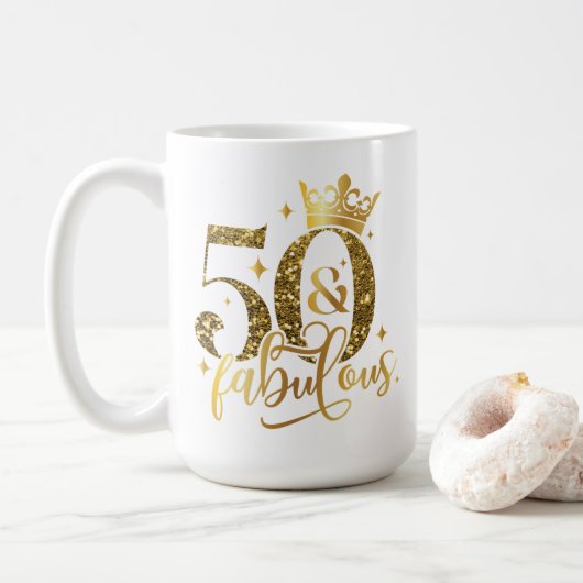 Mug 50 et Fabulous Gold Shimmer Anniversaire (Avec donut)