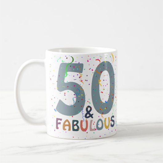 Mug 50 & Fabuleux Anniversaire Bleu mignon Typographie (Gauche)