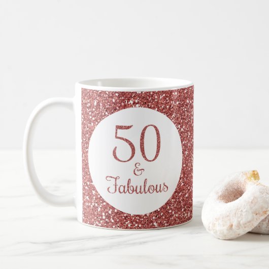 Mug 50 & Fabuleux anniversaire Sparkly Rose Gold Parti (Avec donut)