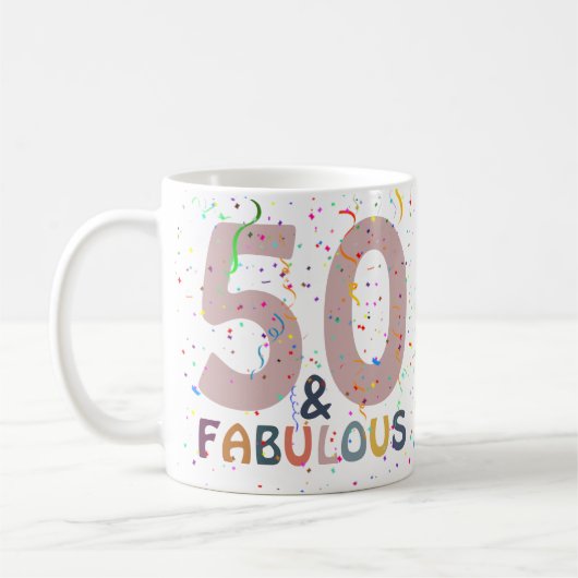 Mug 50 & Fabuleux Confetti Pink Typographie moderne (Gauche)