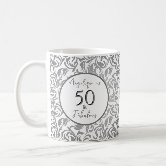 Mug 50 & Fabuleux motif fleuri d'argent décoratif (Gauche)