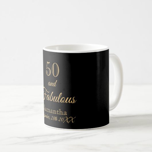 Mug 50 fabuleux nom d'or noir (Devant droit)