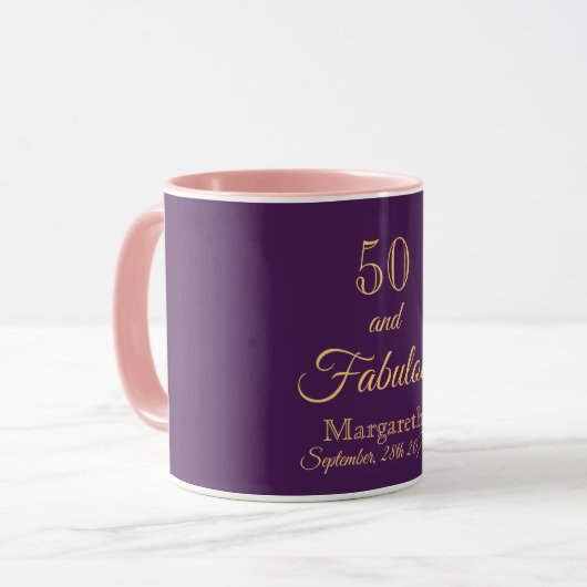 Mug 50 fabuleux nom pourpre (Devant gauche)
