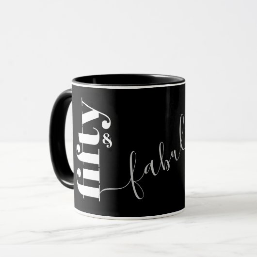 Mug 50 & Fabulous Black Grey Script (Devant gauche)