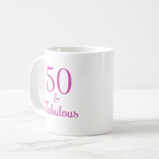 Mug 50 & Fabulous Parties scintillant rose typographie (Devant gauche)