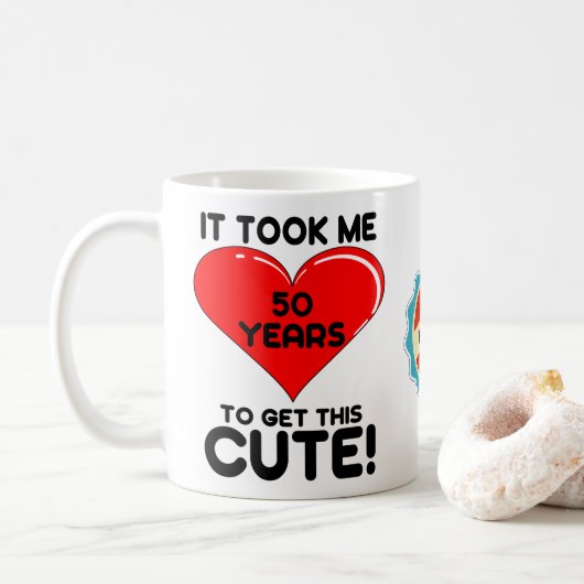 Mug 50e anniversaire 50 ans Coeur personnalisé (Avec donut)