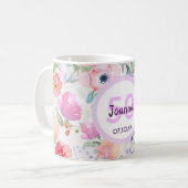 Mug 50e anniversaire chic boho aquarellée fleurs roses (Devant gauche)