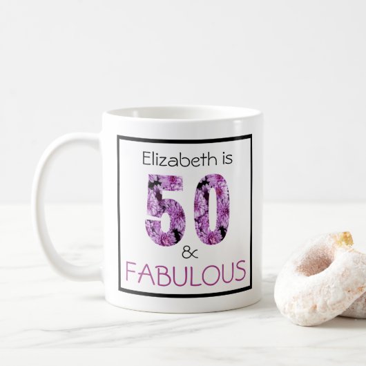 Mug 50e anniversaire Cinquante et fabuleux Chrysanthèm (Avec donut)