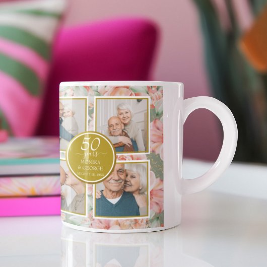 Mug 50e anniversaire de Mariage Floral Gold Photo