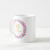 Mug 50e anniversaire du Mariage couronne de fleurs ros (Devant gauche)