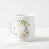 Mug 50e anniversaire Mariage Rose aquarelle Garland (Devant gauche)