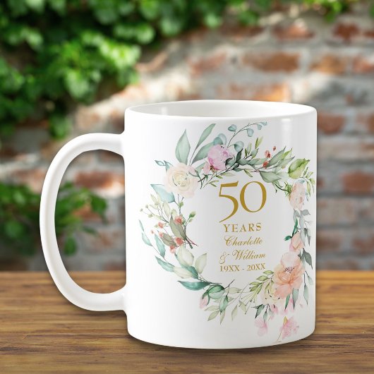 Mug 50e anniversaire Mariage Rose aquarelle Garland