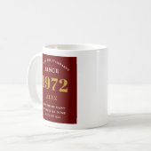 Mug 50e anniversaire Nom 1972 Red Gold Elegant Chic (Devant gauche)