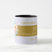 Mug 50e anniversaire or fleurs noms pourpre (Centre)