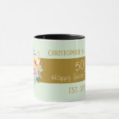 Mug 50e anniversaire or fleurs noms vert (Centre)