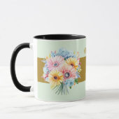 Mug 50e anniversaire or fleurs noms vert (Gauche)