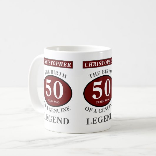 Mug 50e anniversaire Red Genuine Legend Ajouter votre  (Devant gauche)