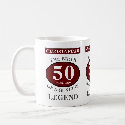 Mug 50e anniversaire Red Genuine Legend Ajouter votre (Gauche)