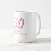 Mug 50e anniversaire rose violet gras nom simple minim (Devant droit)