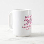 Mug 50e anniversaire rose violet gras nom simple minim (Devant gauche)