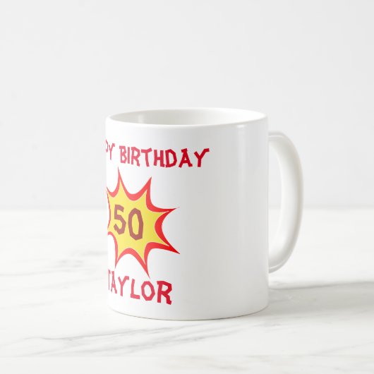 Mug 50e anniversaire Superhero Thème (Devant droit)